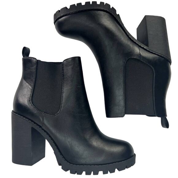 NEW Soda Chelsea Combat Ankle Boot Lug Sole Vegan Gore Chunky Heel Black 10 - Picture 1 of 8